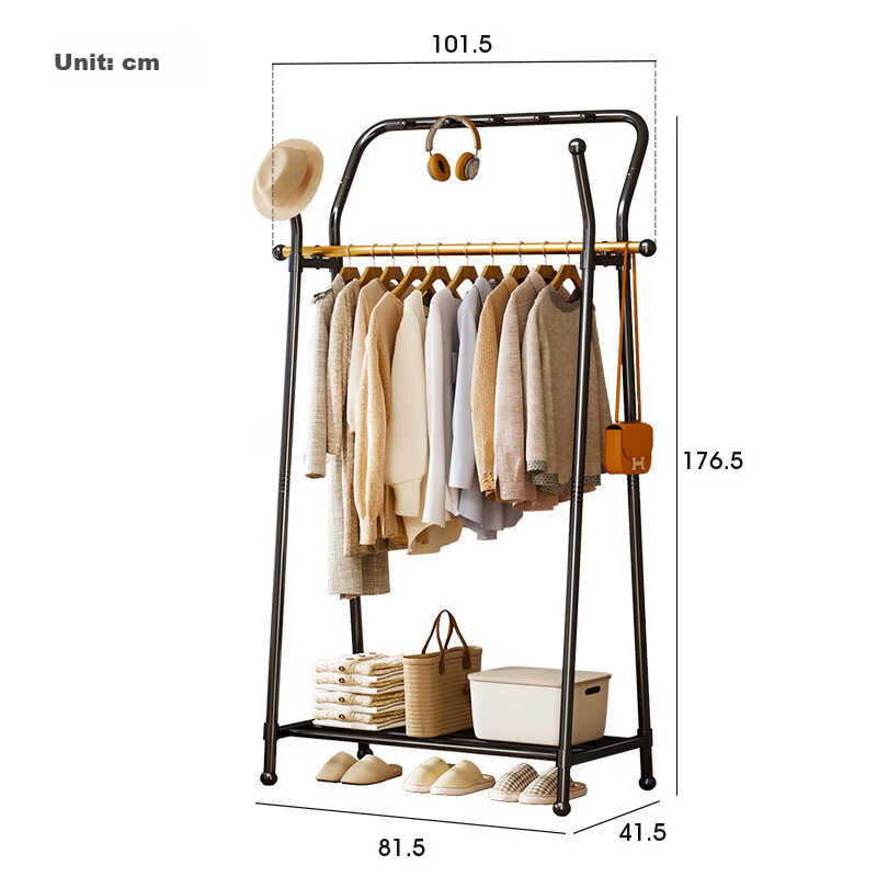 Yicainianhua Floor-Standing Coat Rack, Bedroom Clothes Hanger, Storage Rack, Large Garment Stand, Double-Pole Simple Coat Rack, 2236GDB