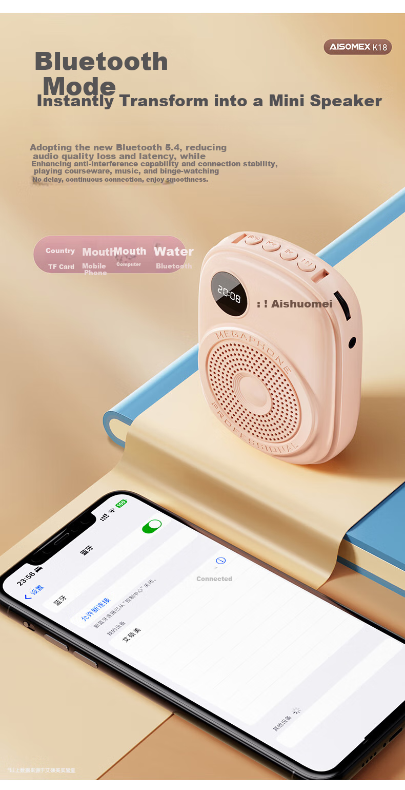 AISOMEX Portable Amplifier for Teachers, Classroom Teaching Microphone, Outdoor Tour Guide Shopping Assistant, Compact Loudspeaker Speaker K18 Pink 8
