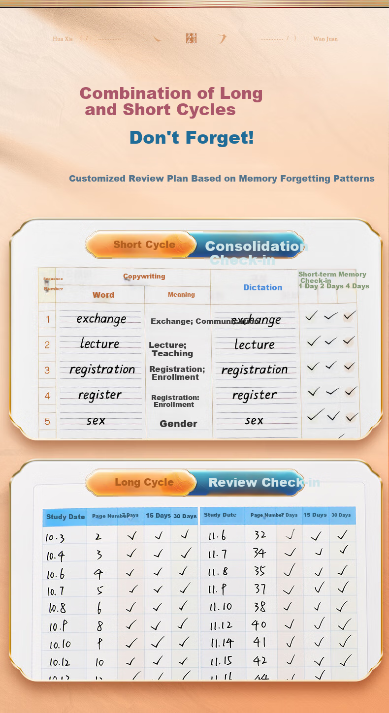 Huaxiawanjuan English Vocabulary Memory Checkbook, Ebbinghaus Forgetting Curve Vocabulary Notebook, College Student Postgraduate Exam Memorization Aid, Notebook for CET-4 And CET-6 Vocabulary 3