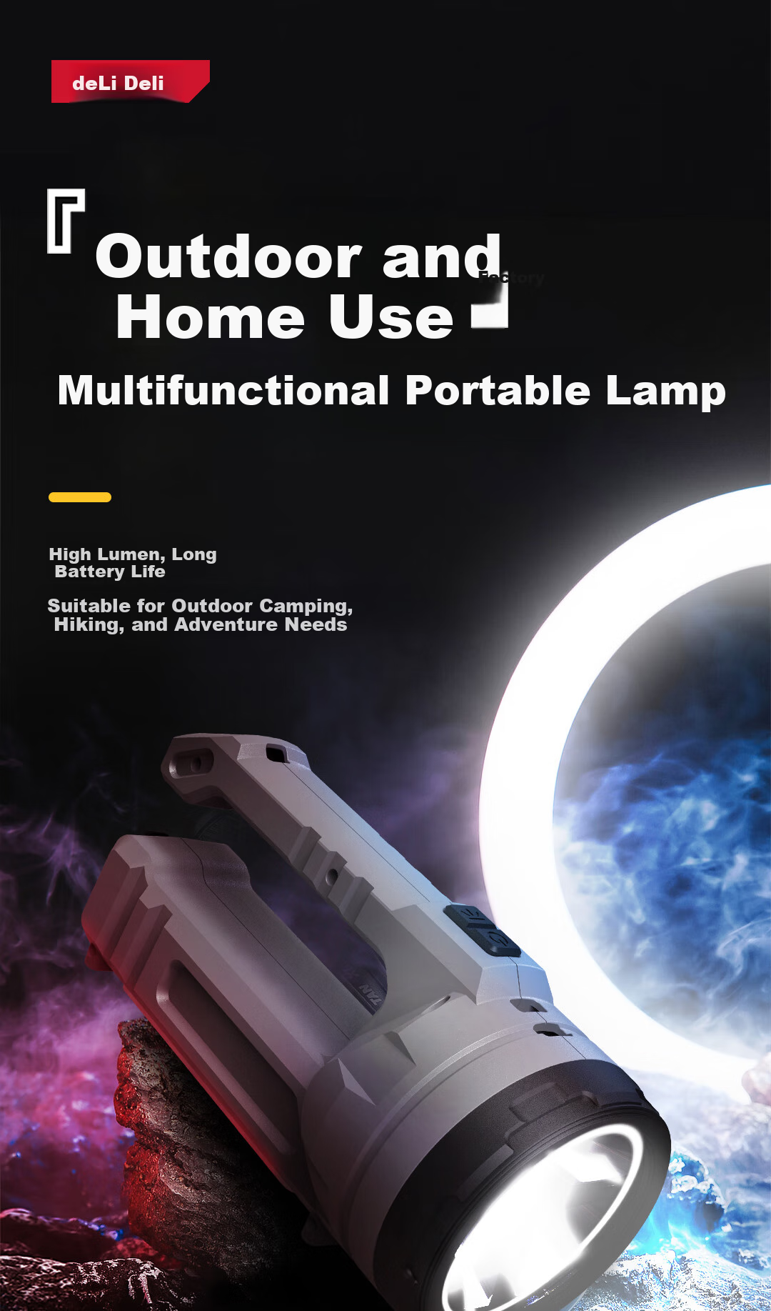 Deli Flashlight, Typhoon Emergency Light, High Brightness, Long Battery Life, Ultra-Bright, Long-Range, Handheld Searchlight, Emergency Patrol Mining Lamp 1