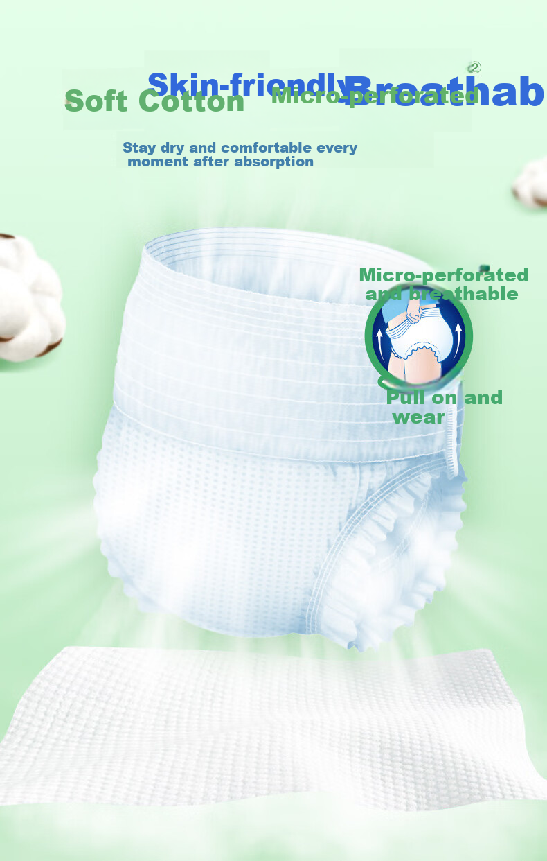 Anhushi Cotton Soft Skin-Friendly Overnight Adult Pull-Up Pants M32 Pieces (Waist 80-105cm) Underwear-Style Disposable Diapers 6
