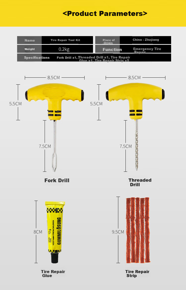 Kulaipu Tire Repair Tool Kit (Metal Version), Car Tire Repair Vacuum Tire Repair Rubber Strip Emergency Rescue KLP-002 6