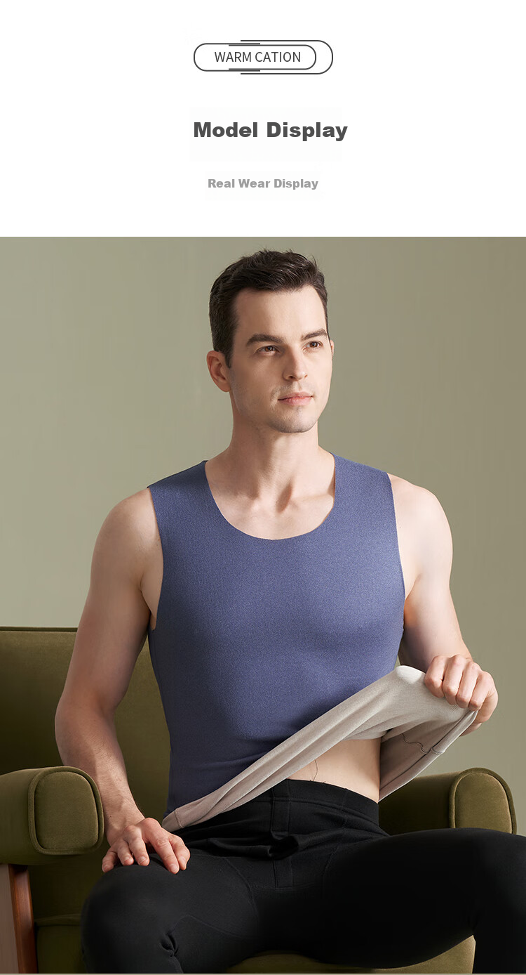Hengyuanxiang 2-Piece Men's Thermal Vest, Winter Season [Containing Cashmere And Silk], German Wool Undershirt Vest Sleeveless Jacket for Me 17