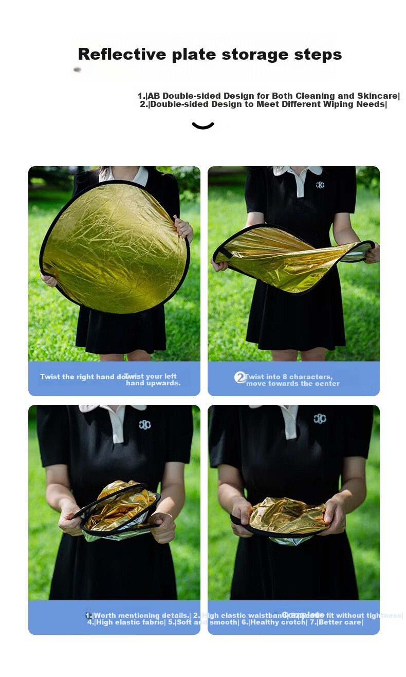 Dipuer 60CM Two-In Reflector, Portable Fill Light for Live Streaming And Photography, Foldable Fill Light Reflector, Portable Outdoor Photography Softbox, Gold Silver Black White Light Reflector, Photography Accessory 8