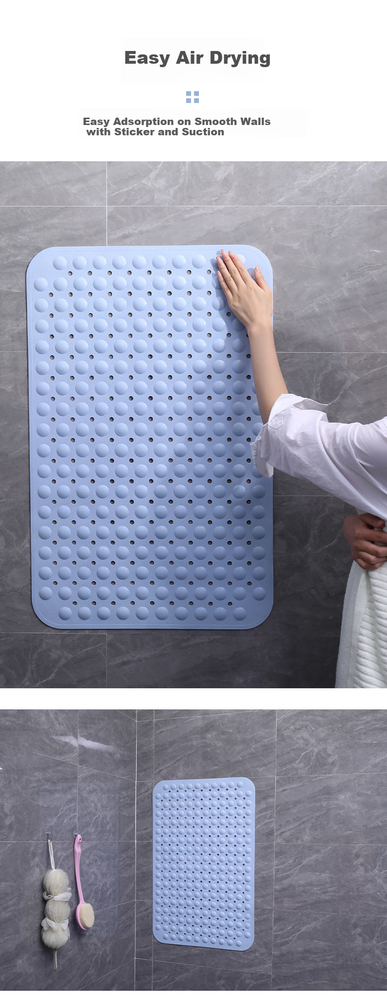 Yagao Bathroom Non-Slip Mat, Bathroom Anti-Slip Floor Mat, Toilet PVC Shower Mat with Suction Cups, 40*100 11