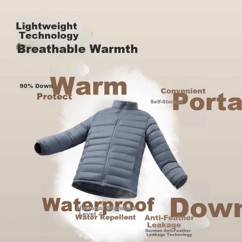 JD Original [Air Zero Pressure down] Lightweight down Jacket for Men, Winter Stand Collar, 90% Duck Down, Light Mist Blue, Size S