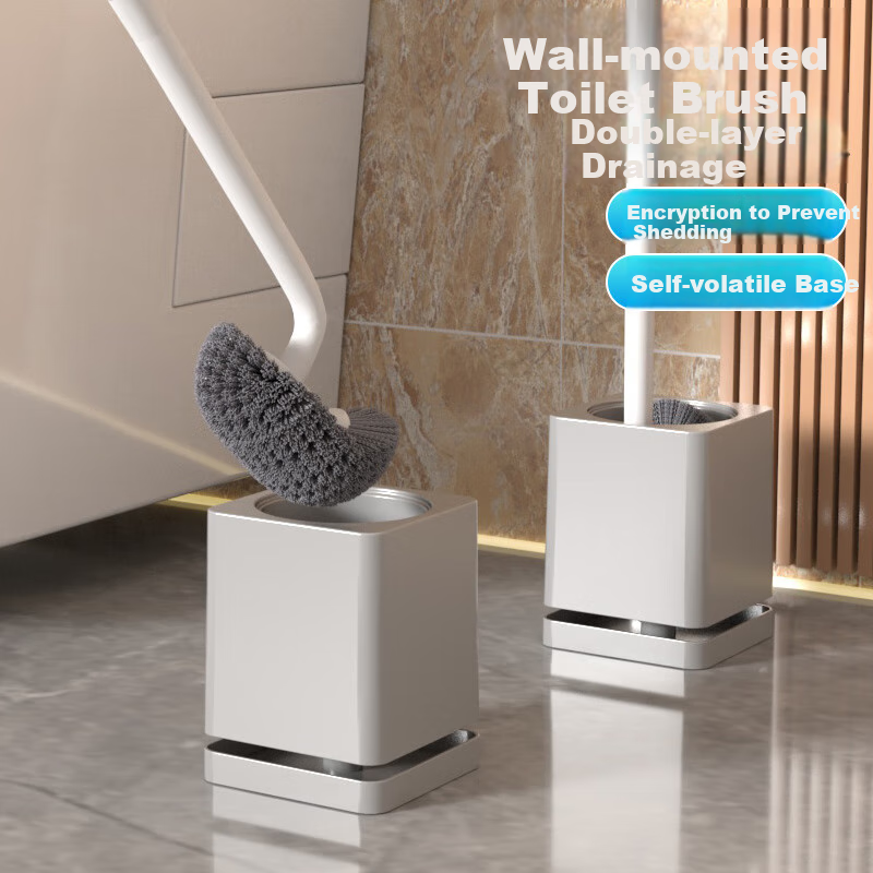 Aimeiya Toilet Brush, Bathroom Cleaning Brush, Long-Handled Wall-Mounted Toilet Cleaner with Base, Gray