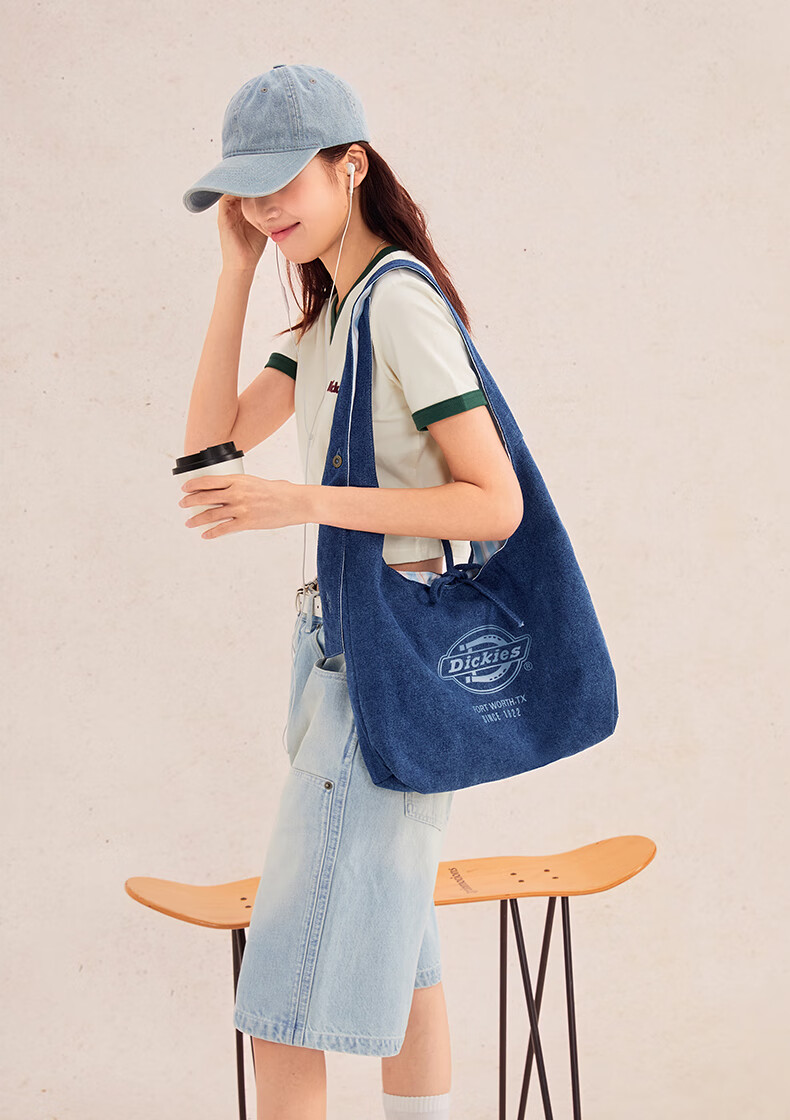 Dickies Reversible Single Shoulder Crossbody Tote Denim Picnic Bag Large Capacity Commuter Striped/Dark Blue 11