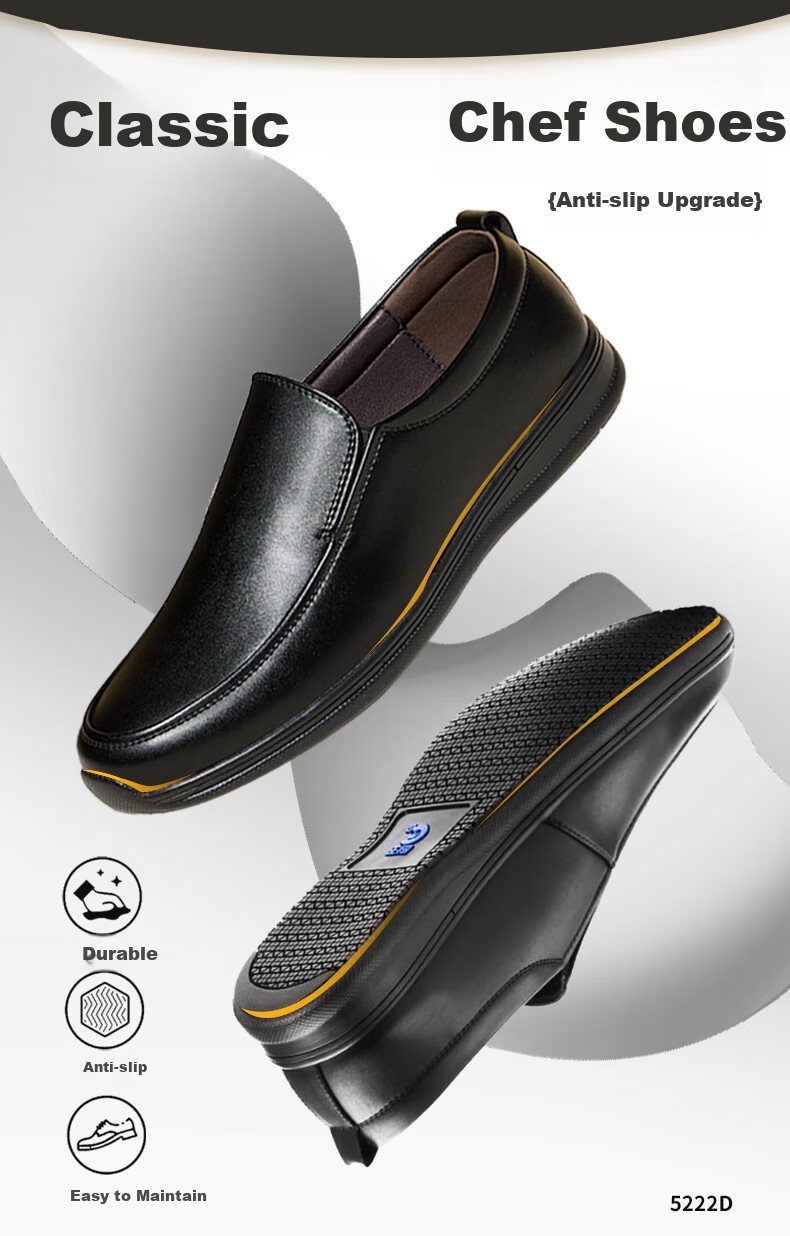 Chuwang Chef Shoes, Non-Slip Upgraded Slip-On Kitchen Work Shoes, Water-Resistant Casual Soft-Soled Leather Shoes for Men, 5222D, Size 40 3