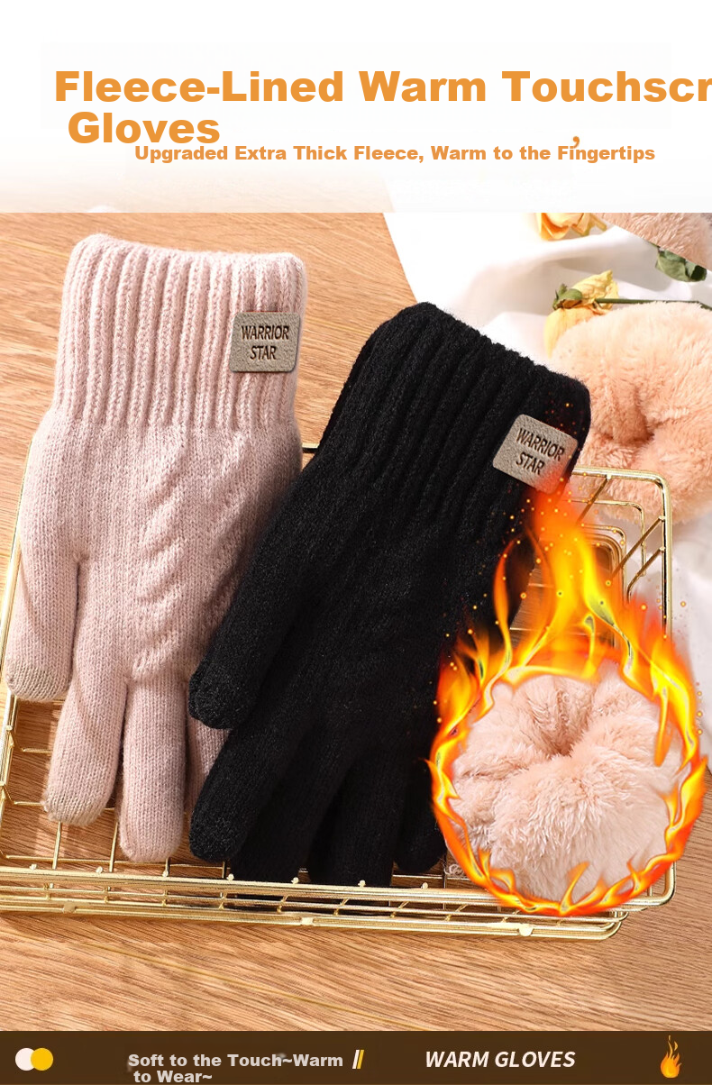 Huili Wool Gloves for Men And Women, Winter Thickened Fleece Warm Anti-Cold Touchscreen Outdoor Cycling Non-Slip Windproof Knitted Gloves 1