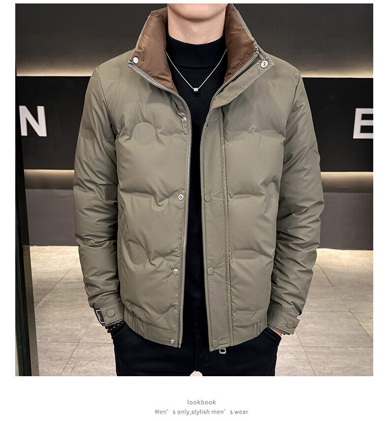 Pierre Cardin Men's Down Jacket Autumn Winter Stand Collar Casual Coat Thickened Warm Windproof Black 2XL 4