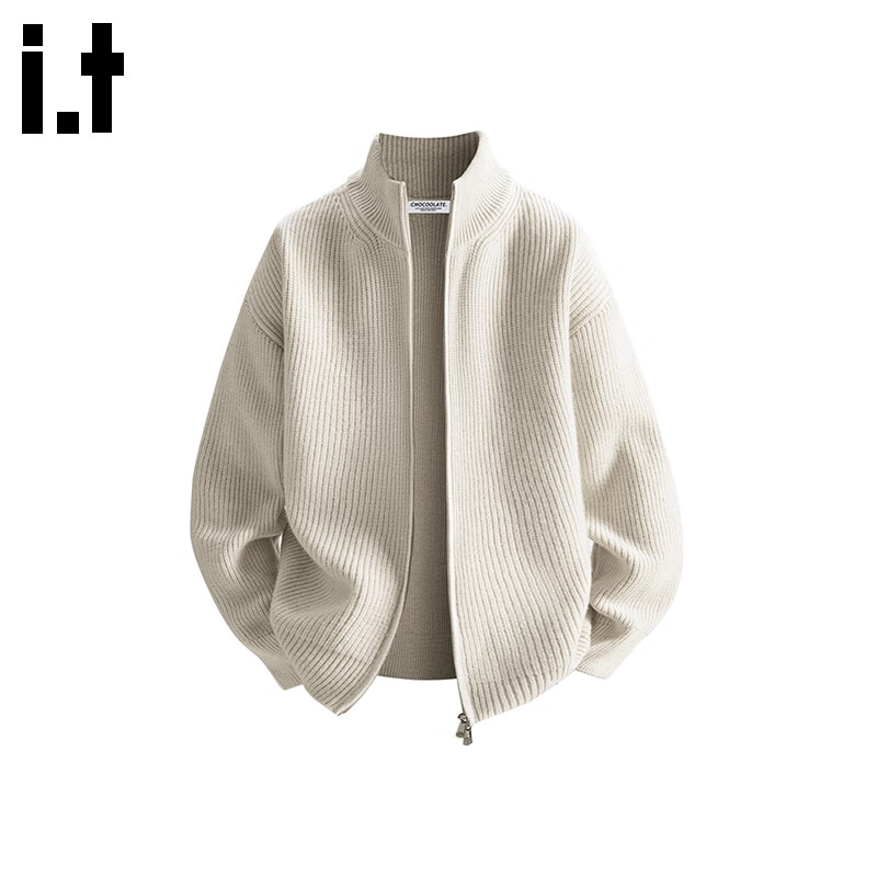 :CHOCOOLATE Men's Autumn Winter Stand Collar Knit Sweater Jacket American Style Loose Fit Long Sleeve Cardigan Jacket Jiangxue Color M