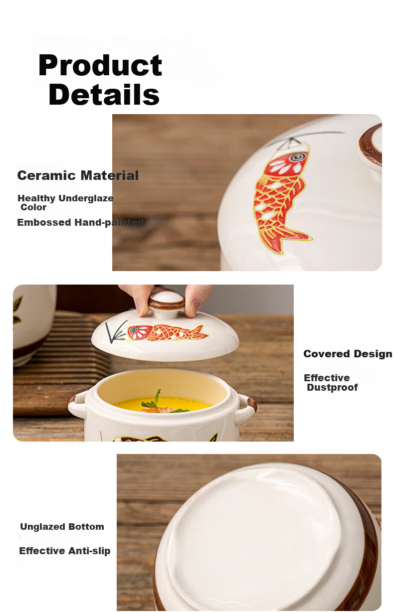 JD Original Ceramic Stew Pot with Lid And Spoon, for Soup, Steamed Eggs, Bird's Nest, And Baby Food, Zhu Yue Longmen Stew Pot 1000ML*1 7