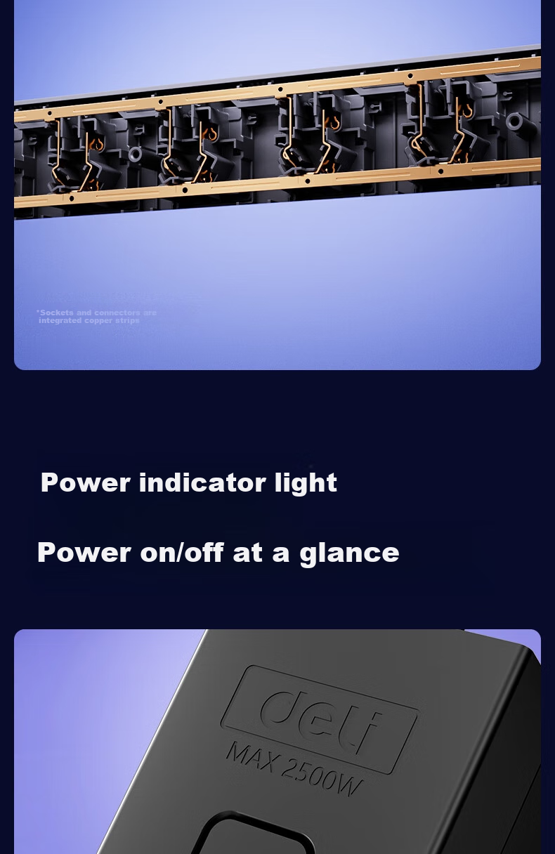 Deli PDU Desktop Overload Protection Under-Desk Gaming Cabinet Socket/power Strip/extension Cord/strip/extension Bar, 8 Outlets with Master Switch, Total Length 1.8 Meters, Black, LU5080 13