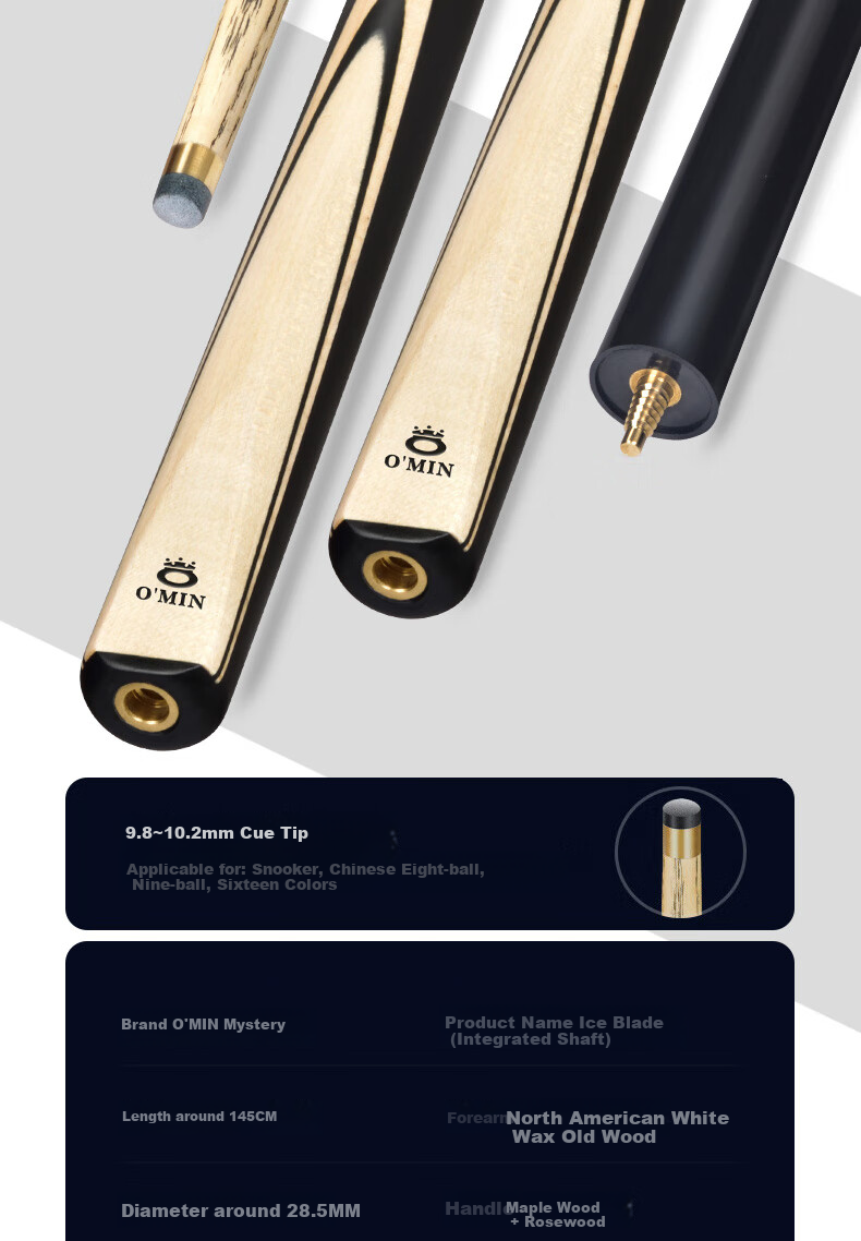 Aomi Ice Blade Pool Cue, Full-Length Small Tip Snooker Cue, Chinese Black Eight Billiard Cue, 16 Colors, 11.5mm 2