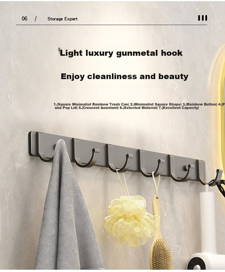 100-Character No-Drill Kitchen Hook Strong Space Aluminum Adhesive Hook Over Door Clothes Hook Bathroom Rack 10