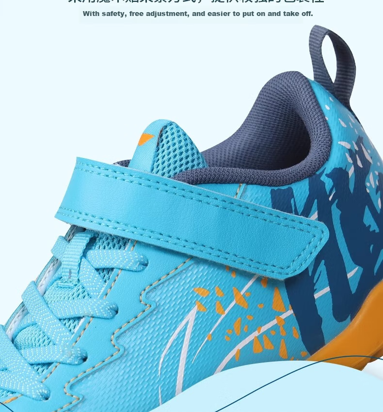 Li-Ning Children's Soccer Shoes, TF Turf Studs, for Ages 6-12, Velcro No-Tie Design, Youth And Adult Professional Football Shoes, Size 31 5