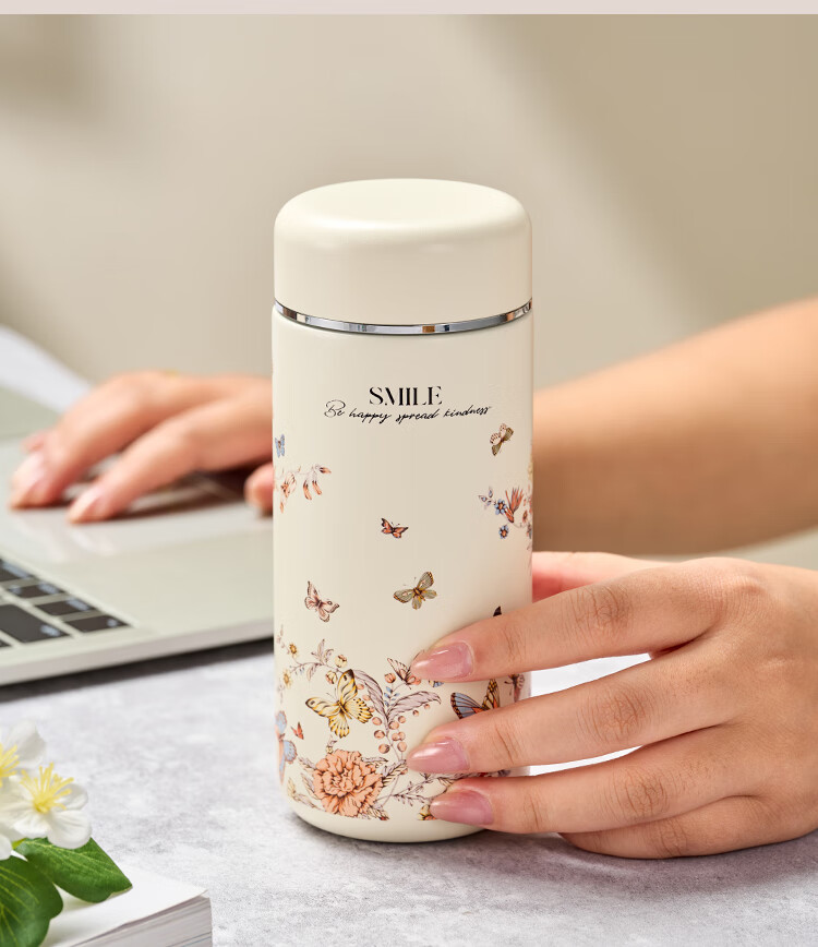 Gold Inlaid Jade Stainless Steel Ceramic Insulated Portable Home Water Bottle Tea Cup for Men and Women Car Travel Gift Birthday Present 14