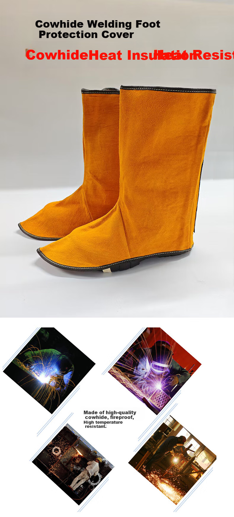 Pinzhide Leather Welding Foot Guard, Protective Foot Cover, Heat Insulation, Anti-Scalding, Anti-Spark, PJT011, Velcro Style, Yellow, One Pair 1