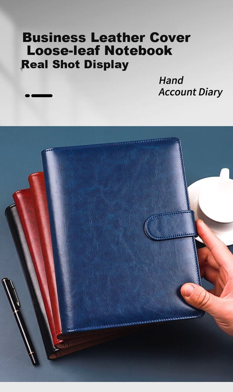 Xutong Notebook Loose-Leaf B5 Simple 9-Hole Leather Cover Unit Notebook, 100 Sheets Thick Business Record Book Office Stationery Diary, Customizable 2