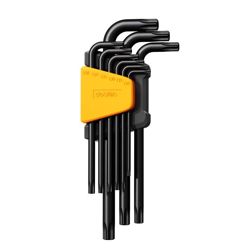 Deli Black Anti-Rust High-Hardness Extended Medium-Hole Star-Shaped Hex Key Combination Set Screwdriver Set, 9-Piece Set