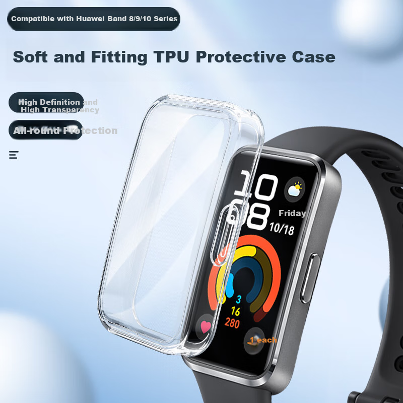 Binghong Compatible with Huawei Band Protective Case, for Huawei Band 10 8 9, High-Definition Shockproof Waterproof Full Protection Case, NFC Version for 8th And 9th Generation, Lightweight Transparent for Men And Women [Silver]