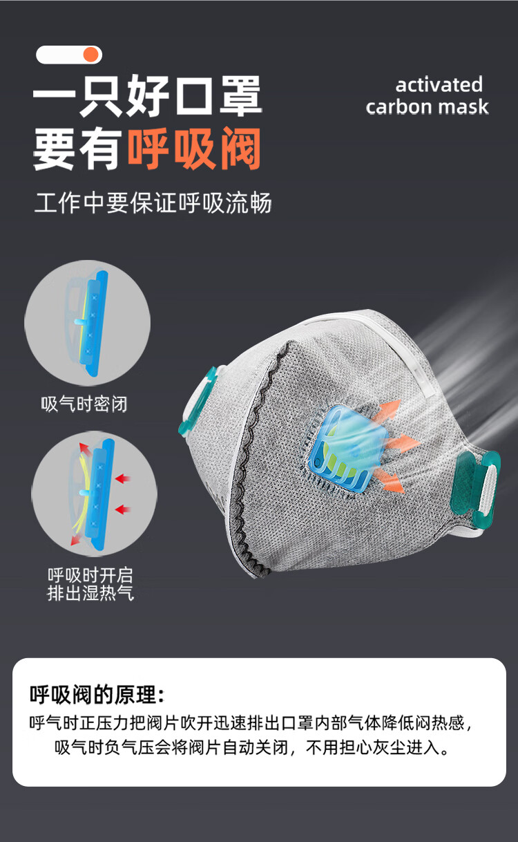 CK-Tech Industrial Dust Mask KN95 Activated Carbon Respirator with Breathing Valve Earloop CKH-5820CV-10 Gray 10pcs/Box 3