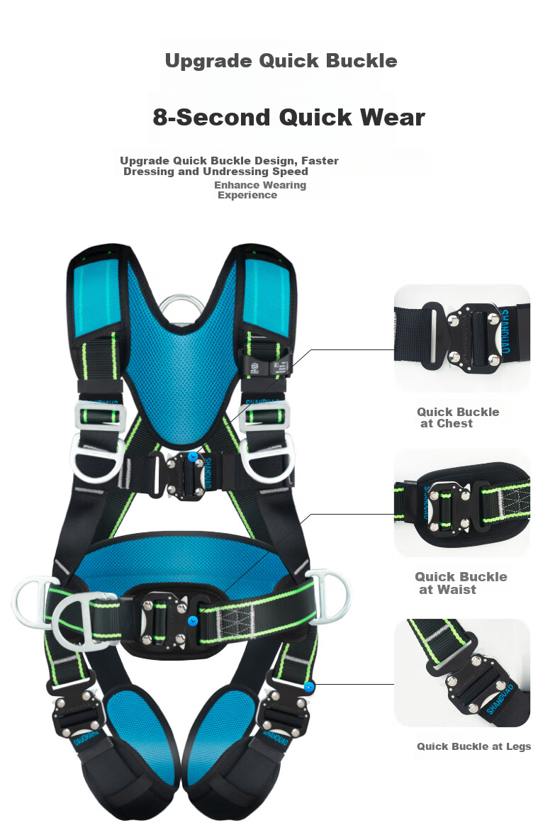 Shandouao Five-Point Safety Harness, 6 Points High-Altitude Work Electrician Construction Z-Y Fall Protection AD9118 National Standard Fall-Resistant Model, Safety Rope with Double Large Hooks And Buffer Pack, 1.8 Meters 8