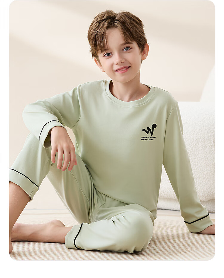Hodo Children's Cotton Sleepwear Class A Homewear Set Boys Mid-Large Kids Spring Autumn Long Sleeve Long Pants Loose Comfortable Set 12