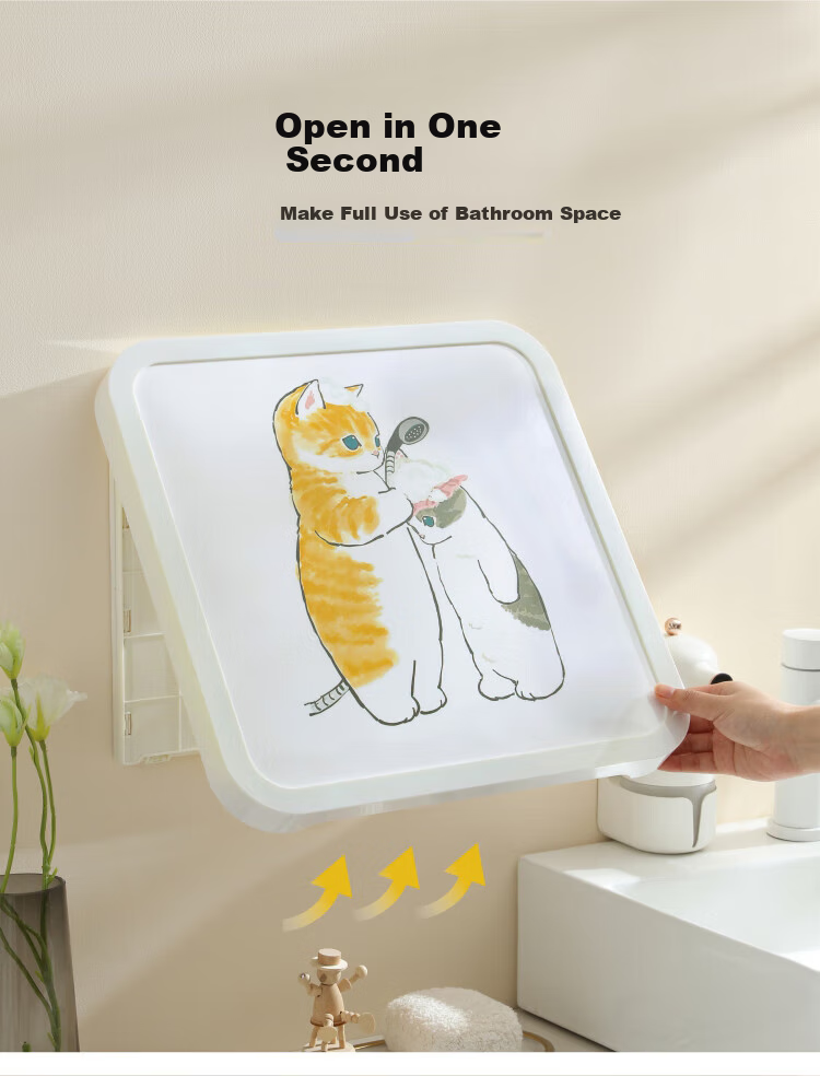 Fanyejia Bathroom Wall Painting Storage Box, Toilet Clothes Organizer, Waterproof No-Drilling Wall-Mounted Folding Storage Cabinet, Storage Rack 2