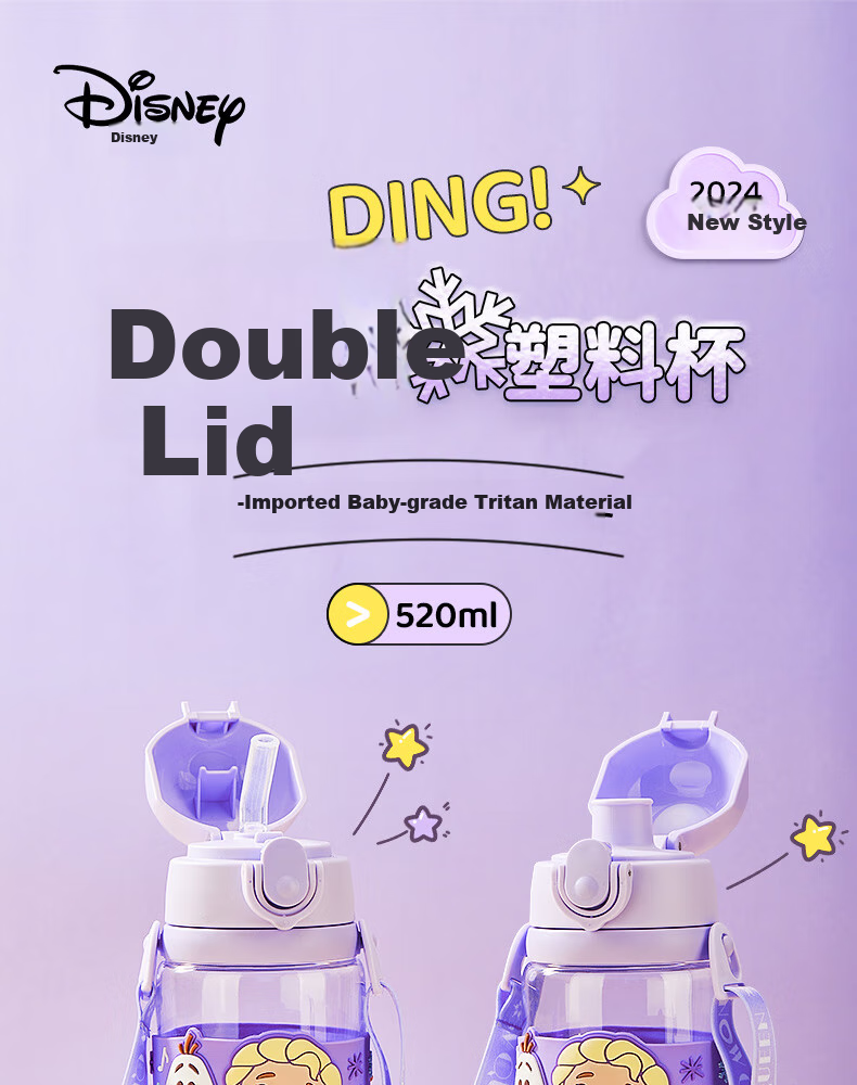 Disney Kids Water Bottle with Straw High-Temperature Resistant Tritan Plastic Spill-Proof Cup for Boys and Girls Elementary School Summer Use 1