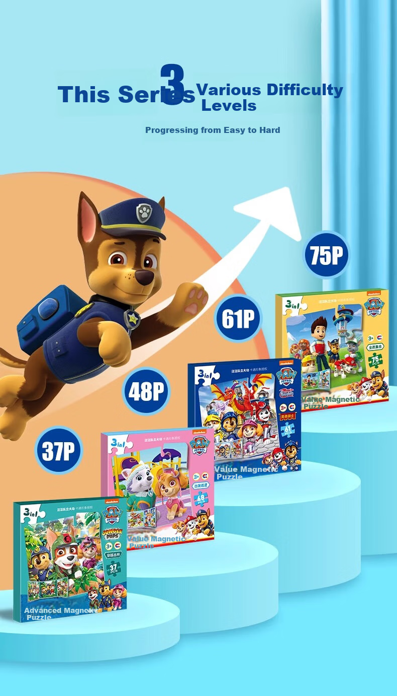 Dayanxiaowa Paw Patrol Children's Magnetic Puzzle, Ages 1-3 Magnetic Assembly Toy, Birthday Gift for Boys And Girls, First Step 5
