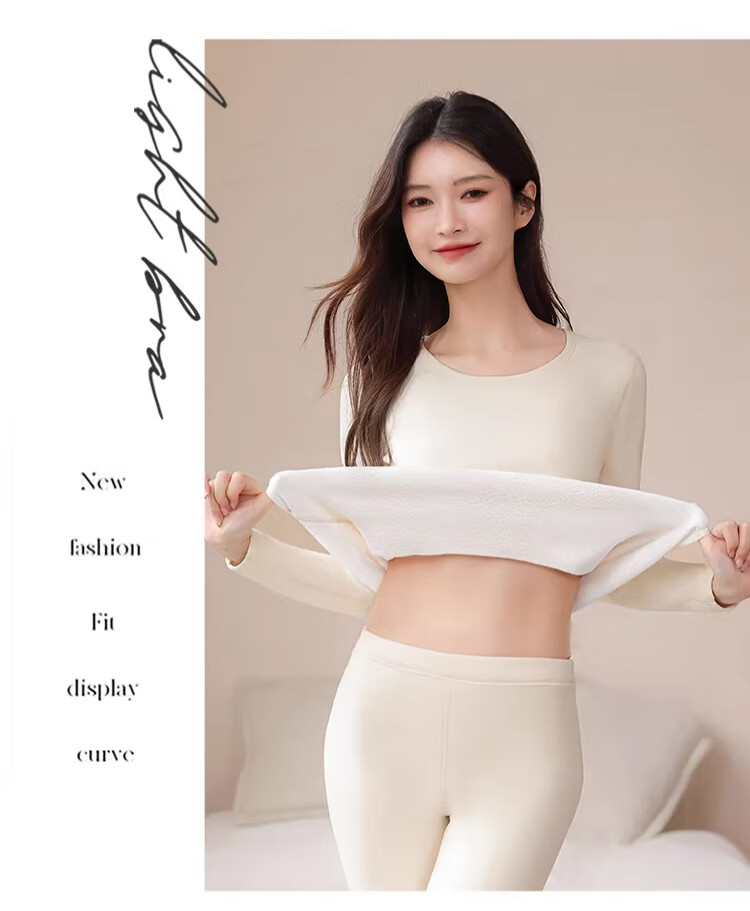 Langsha Youth Thermal Underwear Women Fleece Thickened Winter 10A Antibacterial Heating Lambswool Autumn Shirt and Pants Set 17