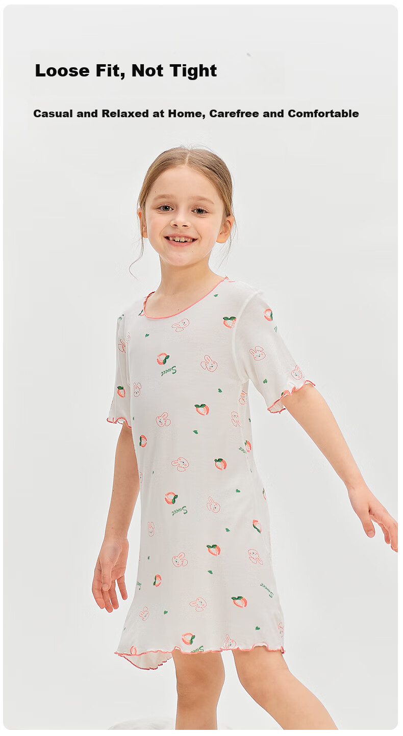 Bingxuemumian Children's Nightgown, Girls' Summer Thin Modal A-Class Ice Silk Cool Sleepwear, Big Kids' Dress Pajamas 10