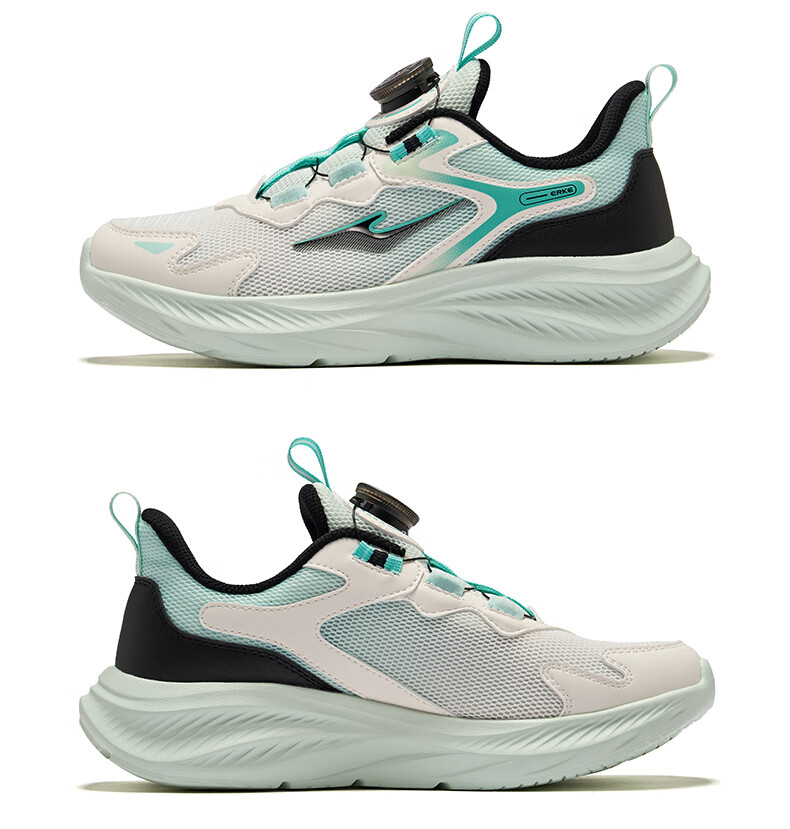 ERKE Kids Unisex Sports Shoes Children's Dial Buckle Mesh Running Shoes Microcrystalline White/Moonstone Gray Size 34 28