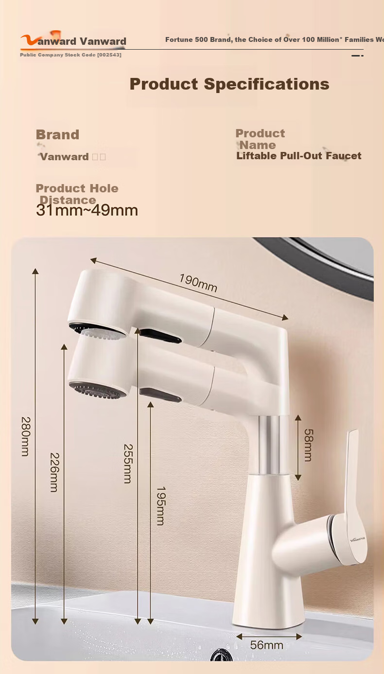 Vanward Basin Faucet Bathroom Sink Mixer Tap Hot and Cold Pull-Out Adjustable M83Q 21