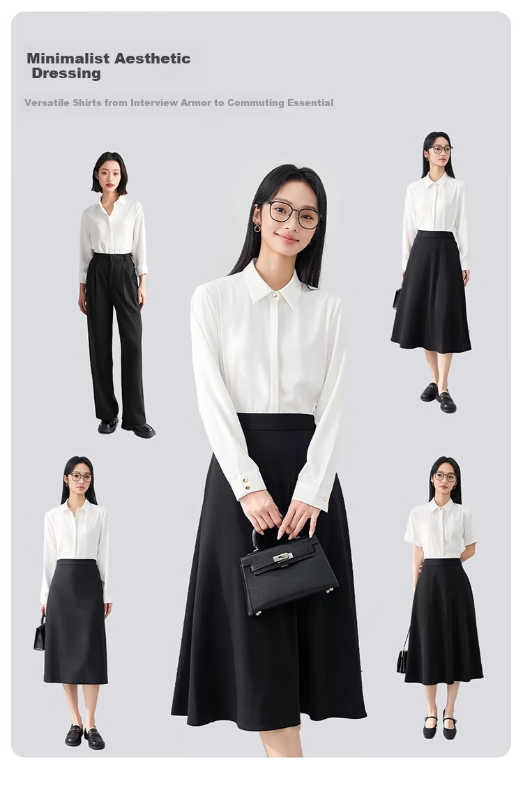 Bodexiaojie White Professional Blouse for Women, Interview Attire, Office Wear, Formal Top, Suit Inner Layer, Workplace Elegant Blouse 14