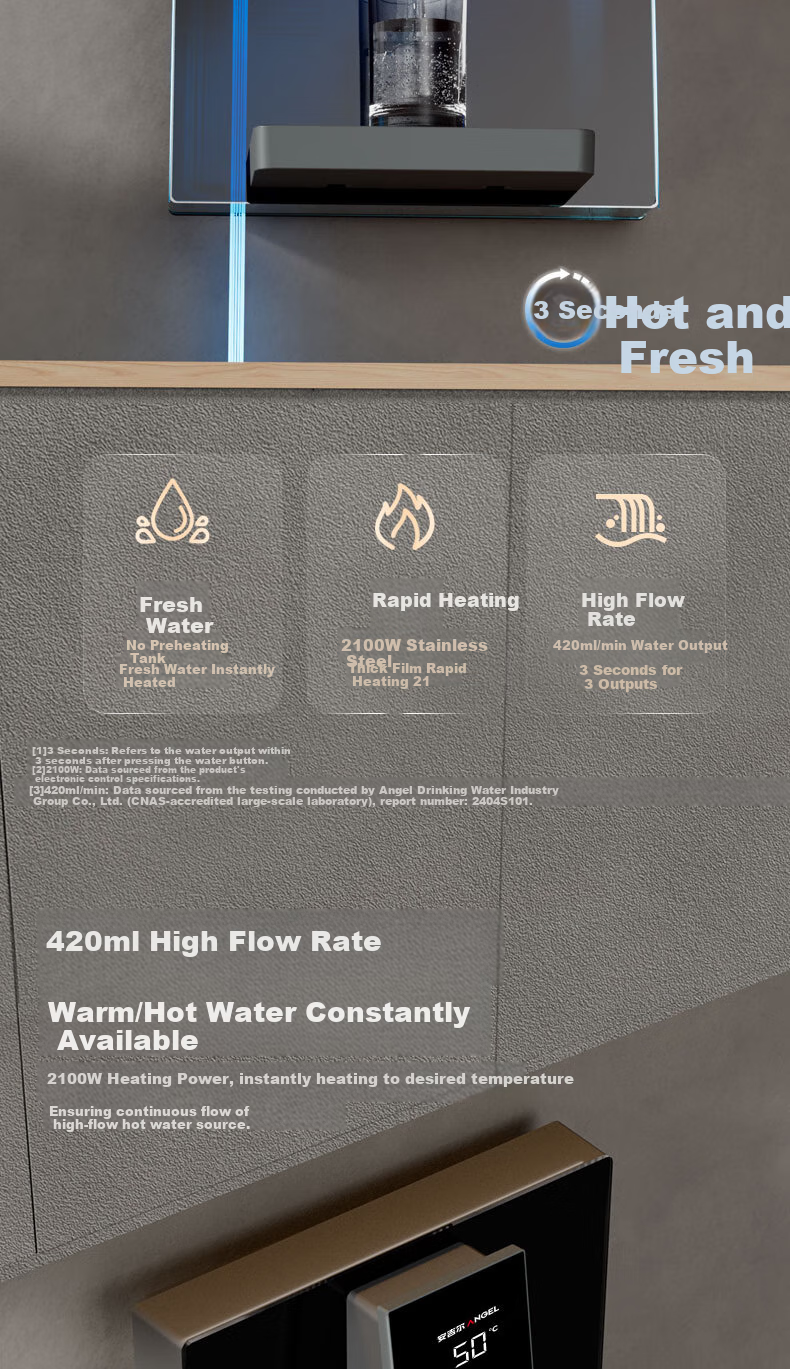 Anjier Wall-Mounted Water Dispenser, Ultra-Thin Design, Six Temperature Settings, Quantitative Water Extraction, Hot And Cold Drinking Machine, Integrated Heating System, Y3611BK-G Gray Color 4