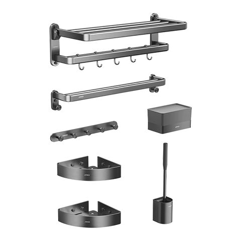 JOMOO Bathroom Storage Rack Towel Rack No Drilling Bathroom Hanging Set Gun Gray New 7-Piece Set 9394037-P01