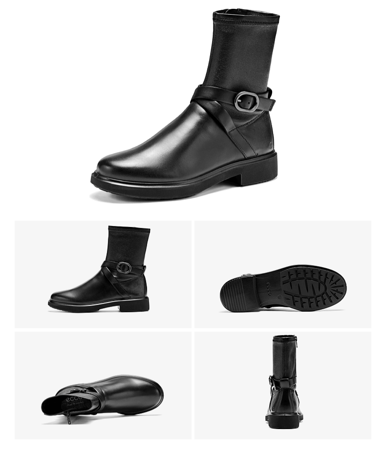 ECCO Winter New Thick Sole Height Increasing Slimming Knight Boots Women Urban Am Series 222083 Black 37 4