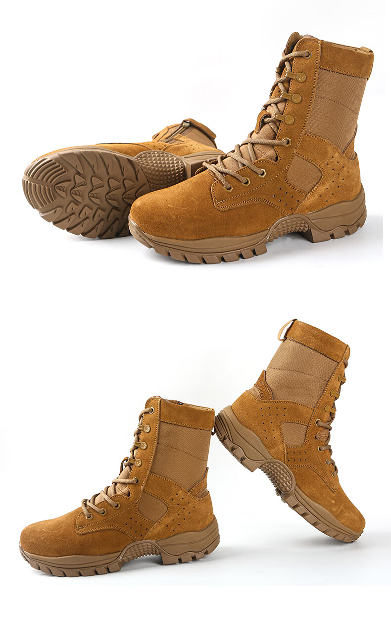3514 Men's Combat Boots Training Shoes High-Top Tactical Boots Side Zipper Wool Warm Outdoor Desert Boots Brown Size 43 8