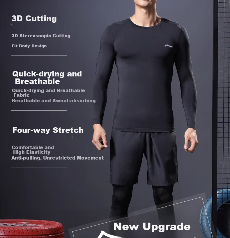 Li-Ning Quick-Dry Shirt for Men, Spring And Summer Basketball Compression Top, Running Sports Compression Wear, Fitness Training Suit, Yoga Outfit, Long-Sleeve Top 4