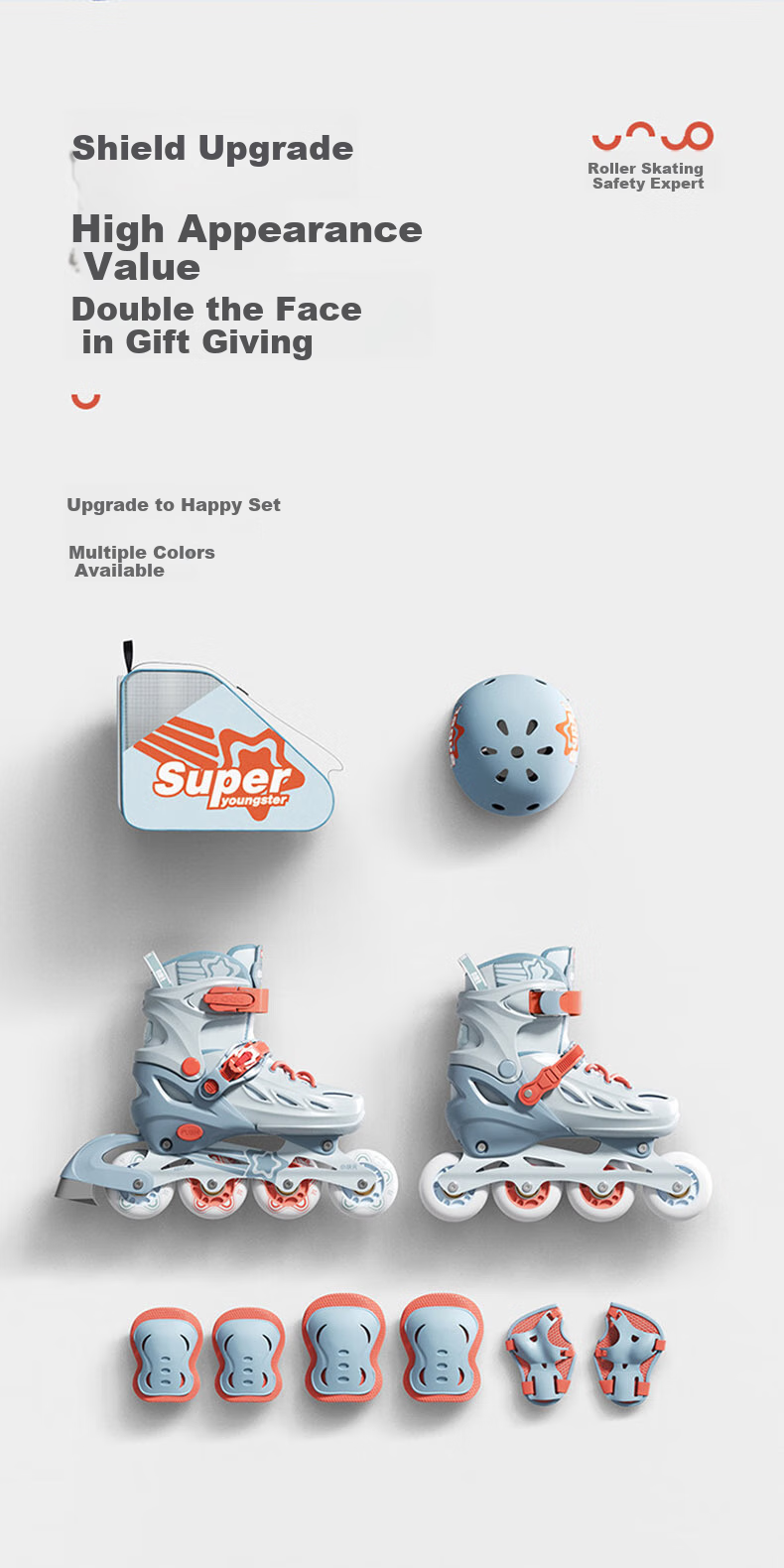 Xiaozhuangyuan Roller Skates for Children, Inline Skates with Alloy Frame, All-Flash Wheels, Dream Home Birthday Gift, L5 Blue Orange S 7