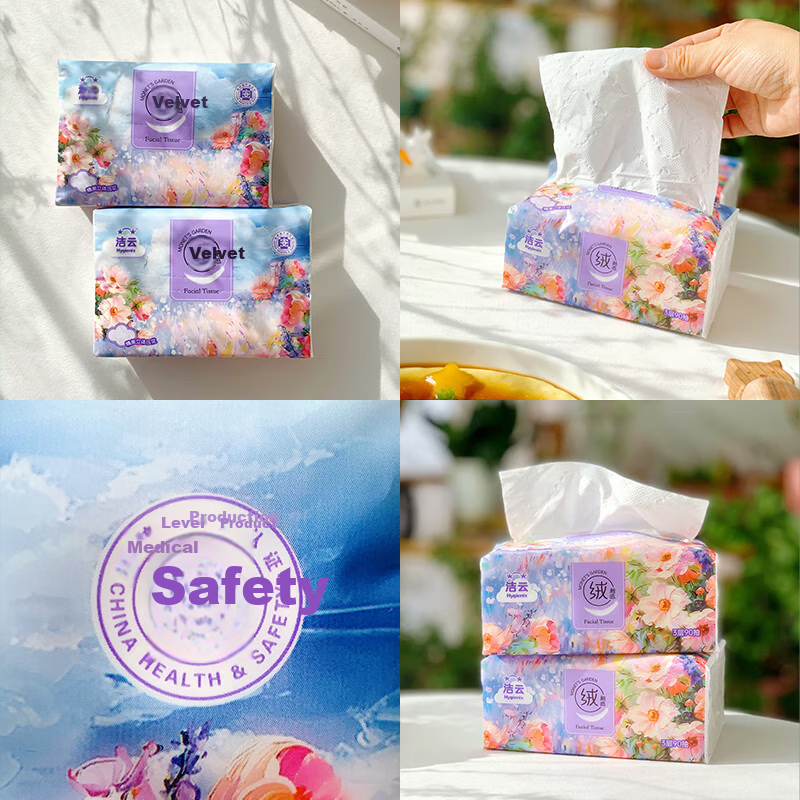 Hygienix Платочки бумажные, серия Monet Garden, 3-слойные, 90 листов * 20 упаковок. Мягкие, влажные салфетки, туалетная бумага.