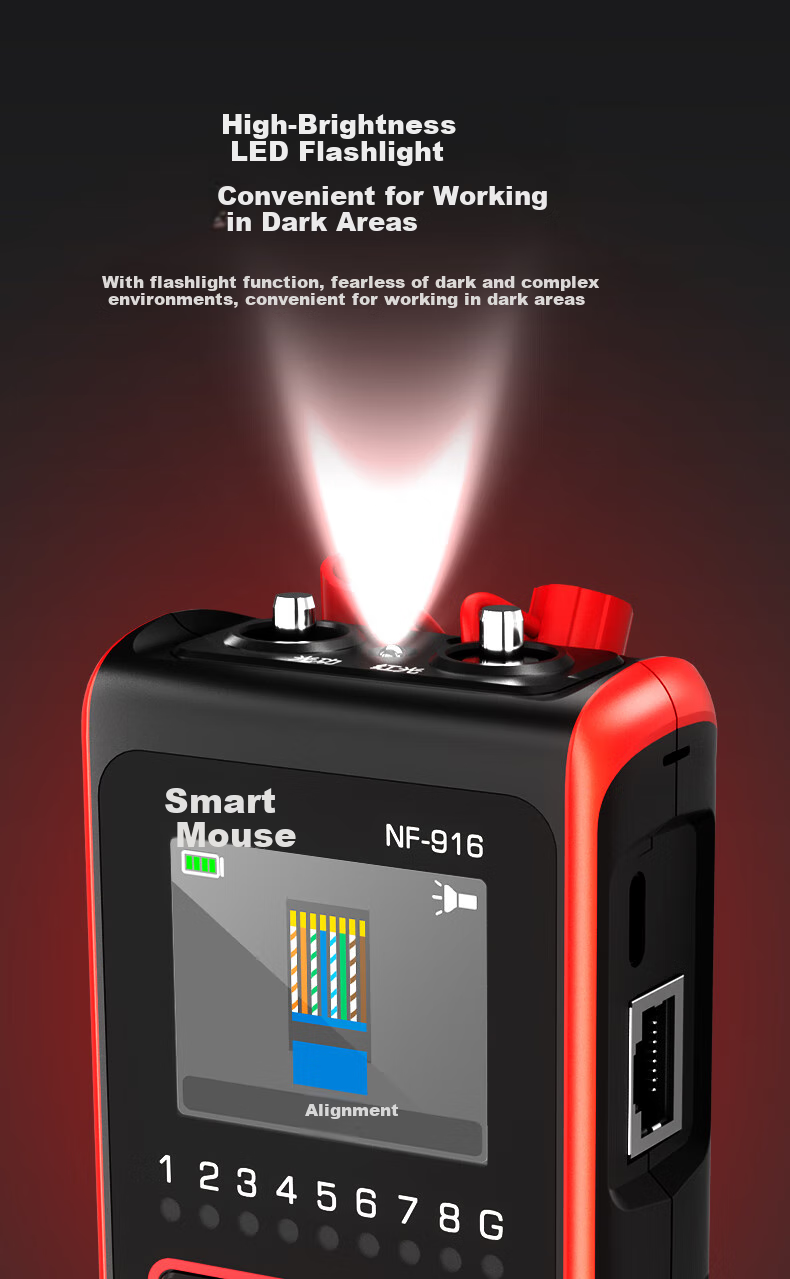 Jingmingshu NF-916 Mini Fiber Optic Cable Tester, Line Power Test Pen with Red Light, Four-In 2.5mm Interface Compatible with Various Connectors 11