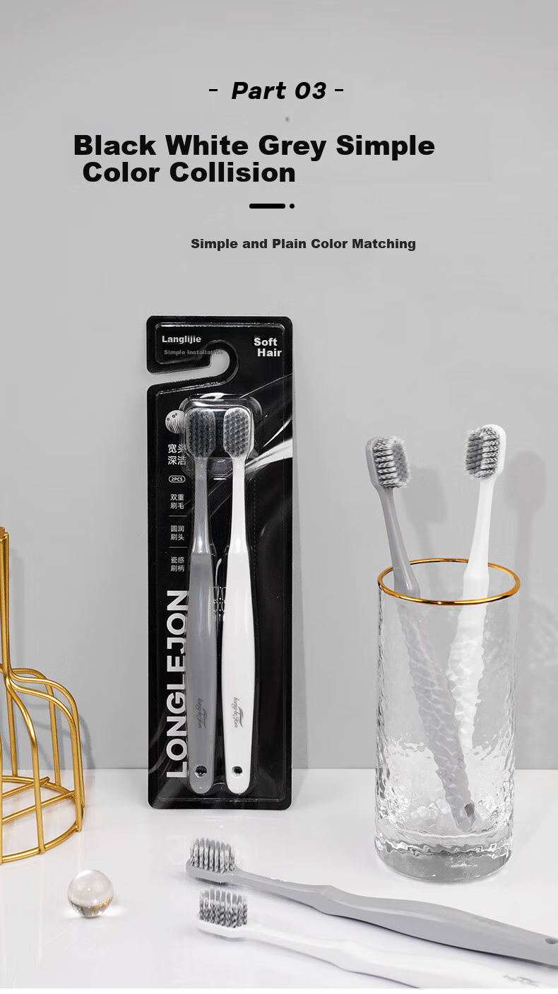 Langlijie Wide-Head Deep Cleaning Adult Soft Bristle Toothbrush, Silver Ion Antibacterial Ceramic Handle Travel Toothbrush for Couples, 2-Pack 5