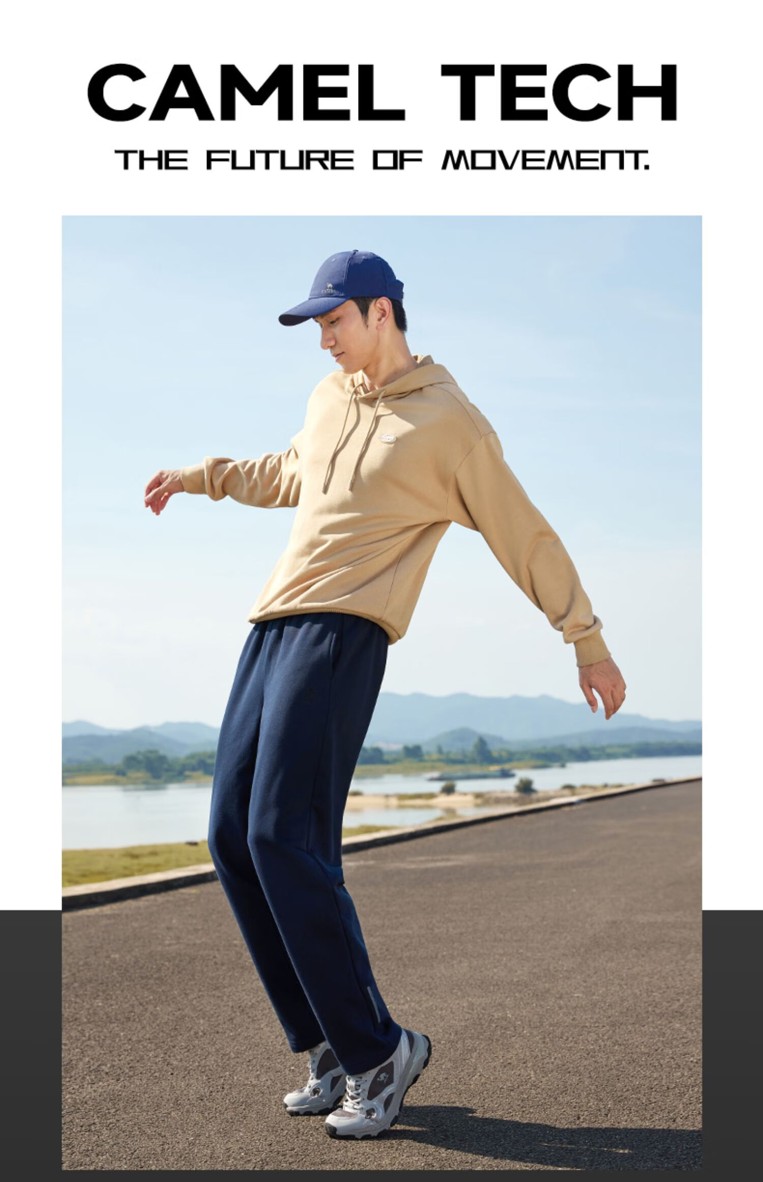 CAMEL Fleece Lined Men's Sports Pants Loose Casual Straight Knit Trousers J13CAVL6034 Phantom Black L 3