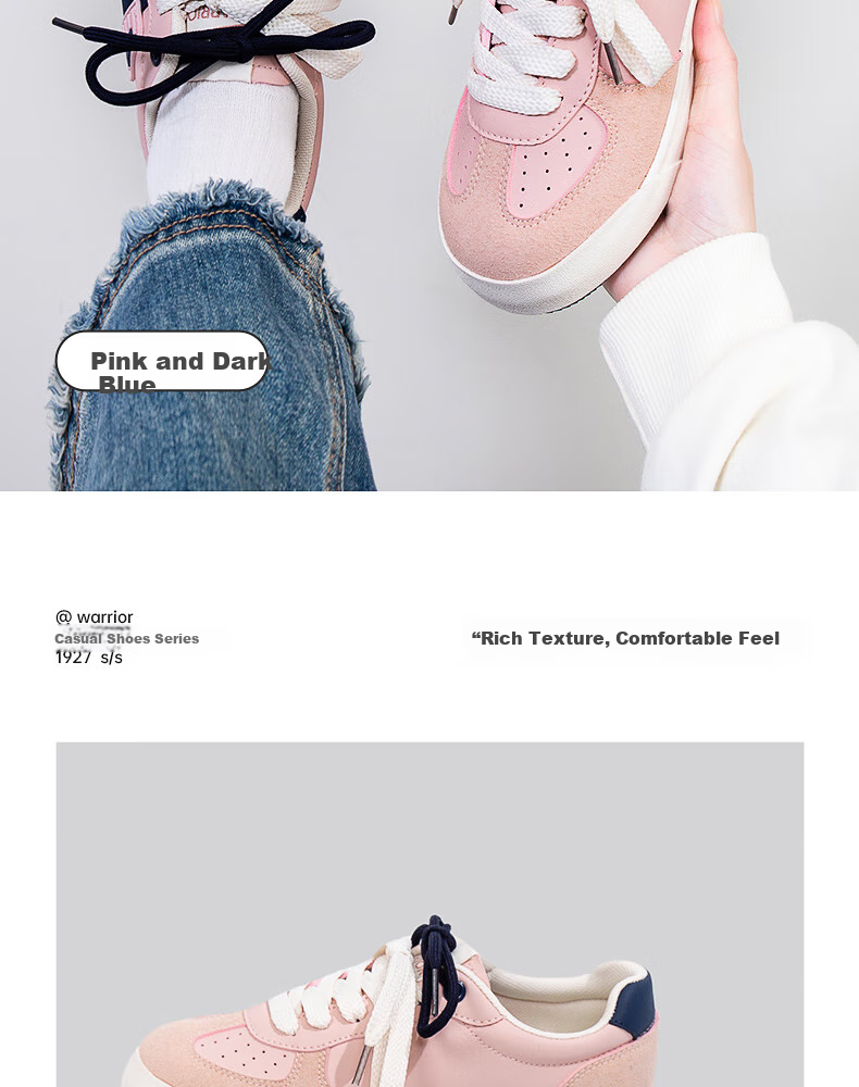 Huili Official Women's Shoes, Spring 2026 Women's Versatile Casual Sneakers, Korean-Style Skateboard Shoes, Pink And Navy Blue, Size 36 11