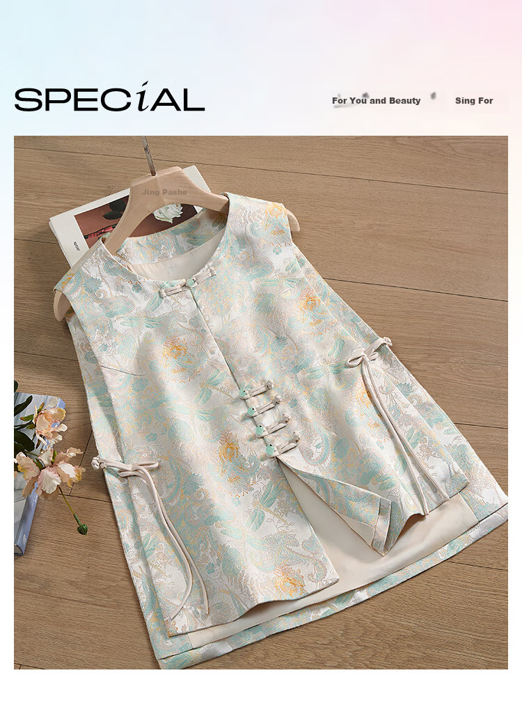 Siboshe New Chinese-Style Vest, 2026 Spring New Women's Fashion, Round Neck Single-Breasted Short Waistcoat 1