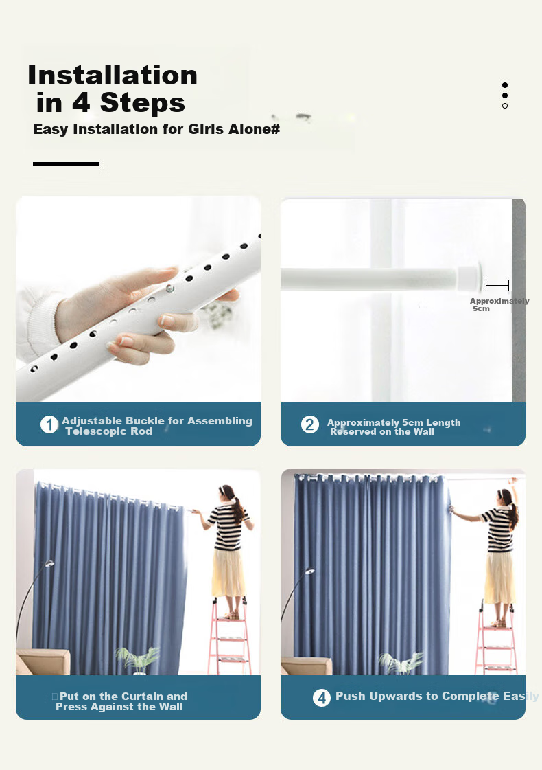 Shuixingjiafang No-Drill Blackout Curtains for Bedroom, High Light Blocking Fabric with Rod Set, Bay Window Sunshade, 3.6x2.0m, Beige 3